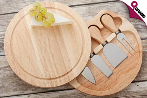 From QR89, Step Up Your Dinner Party Game with Round Cheese Boards with 4-Piece Knife Sets! (Up to QR360 Value)